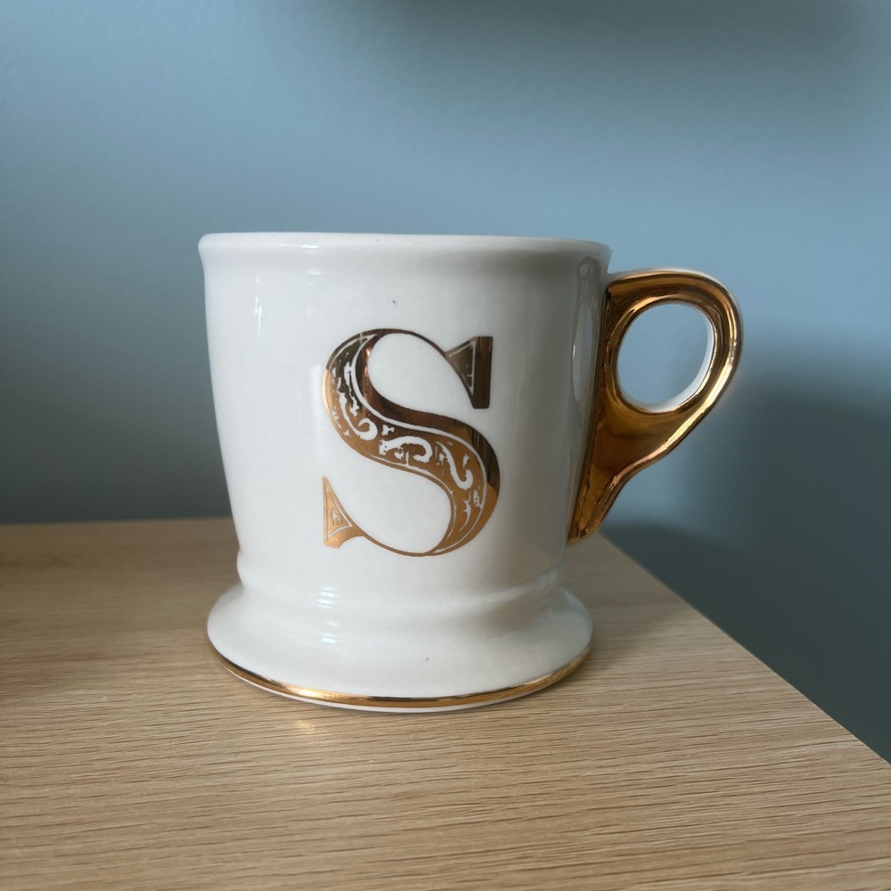 Anthropologie Gold Monogram Mug